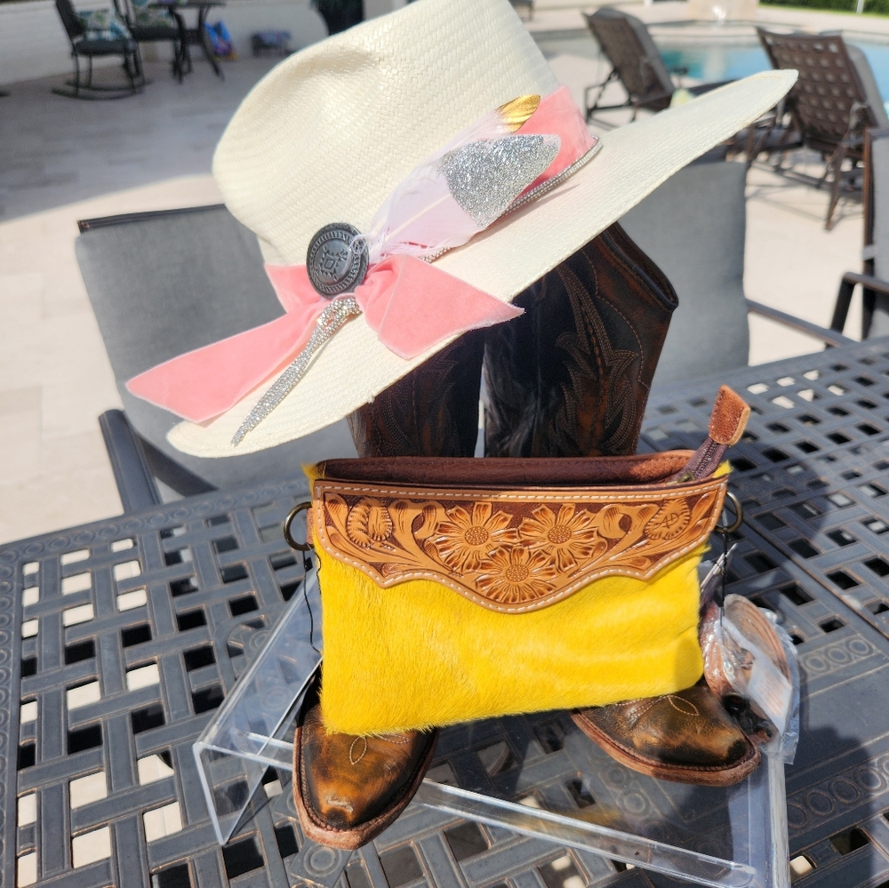 Cowhide & hand tooled leather crossbody